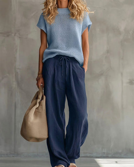 Women's Knit Top and Wide-Leg Trousers Matching Set