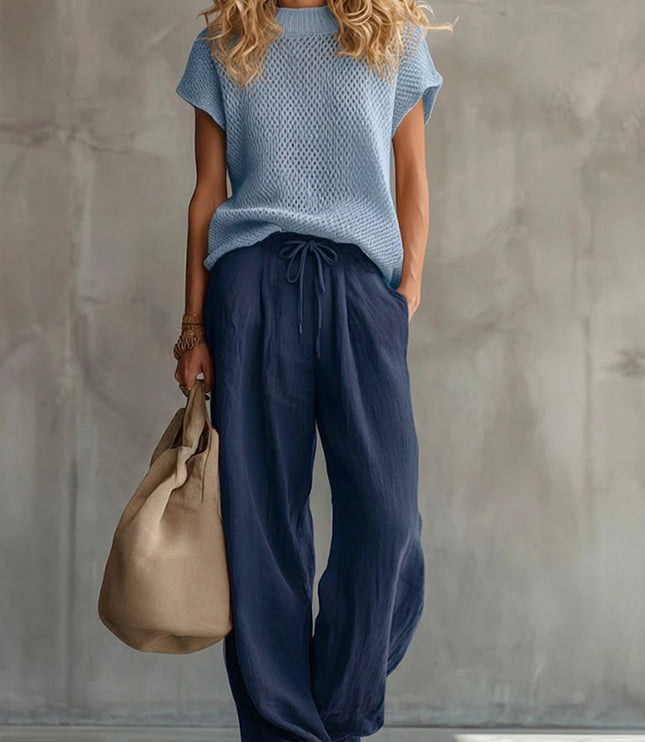 Women's Knit Top and Wide-Leg Trousers Matching Set