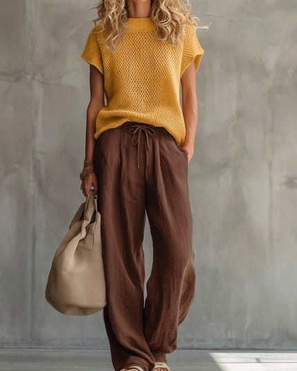 Women's Knit Top and Wide-Leg Trousers Matching Set