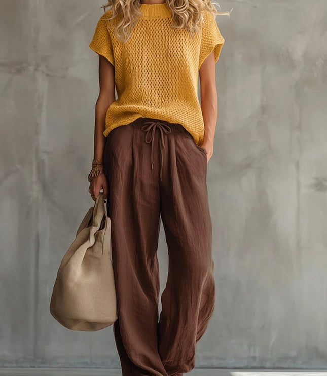 Women's Knit Top and Wide-Leg Trousers Matching Set