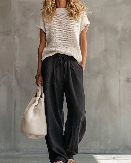 Women's Knit Top and Wide-Leg Trousers Matching Set