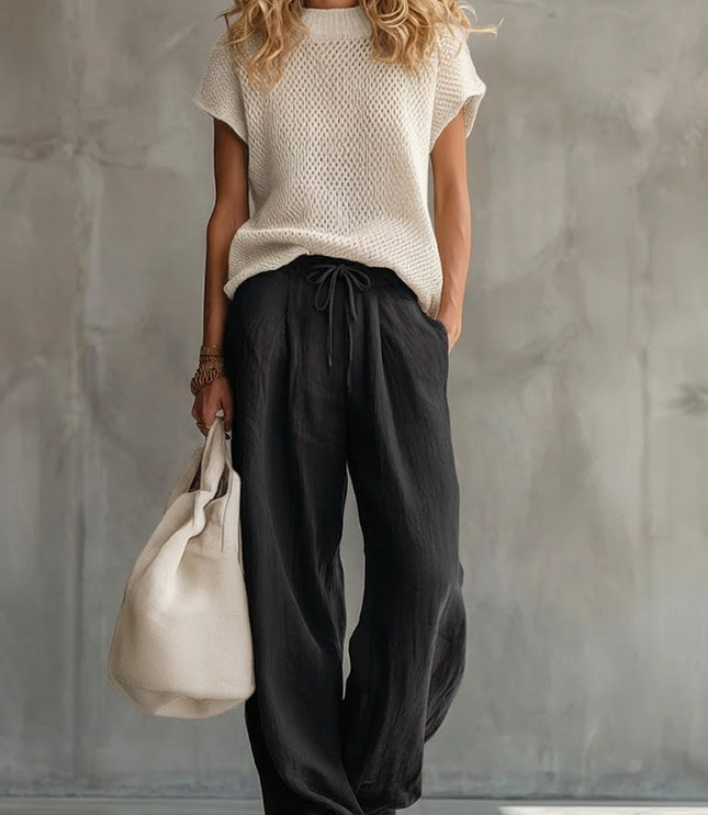 Women's Knit Top and Wide-Leg Trousers Matching Set