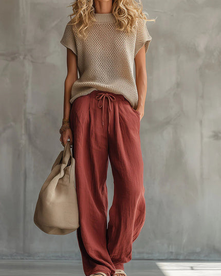Women's Knit Top and Wide-Leg Trousers Matching Set