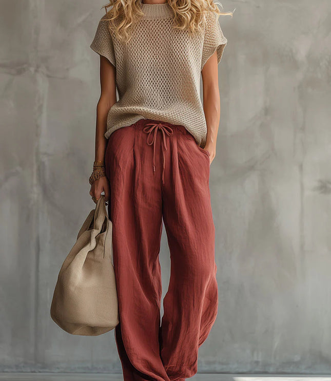 Women's Knit Top and Wide-Leg Trousers Matching Set