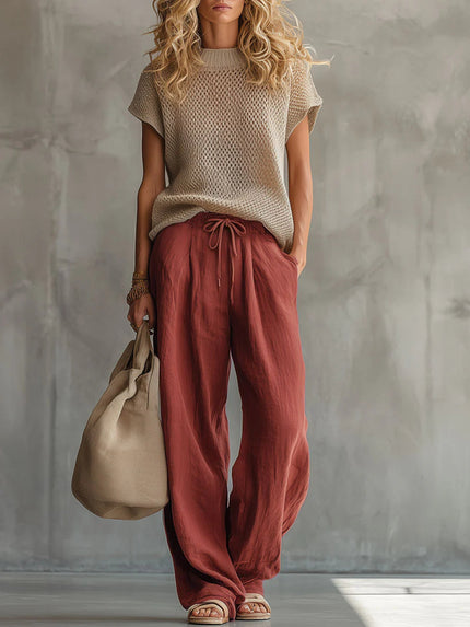 Women's Knit Top and Wide-Leg Trousers Matching Set