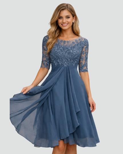 Women's Lace Bodice Fit and Flare Midi Dress