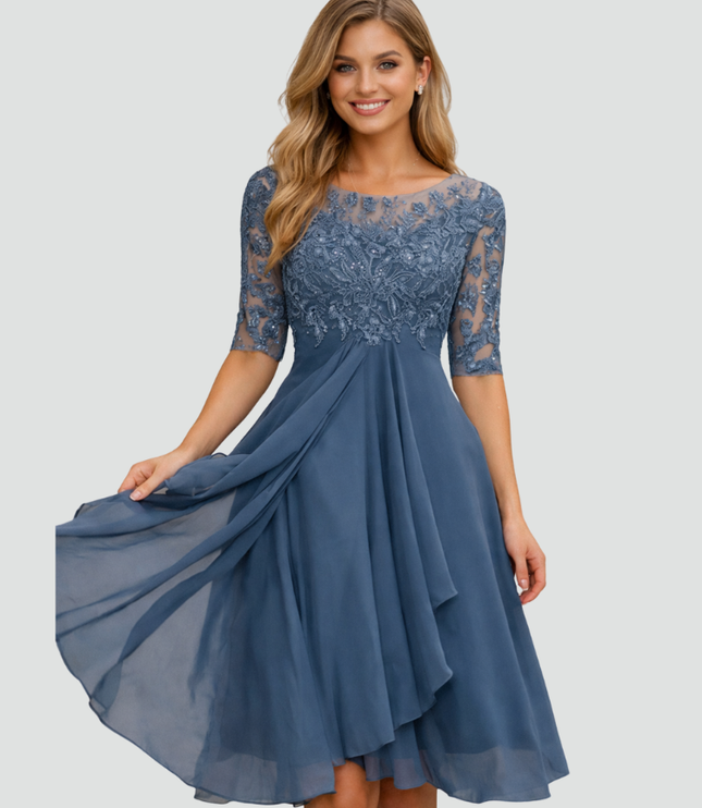 Women's Lace Bodice Fit and Flare Midi Dress