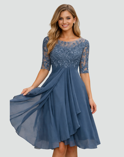Women's Lace Bodice Fit and Flare Midi Dress