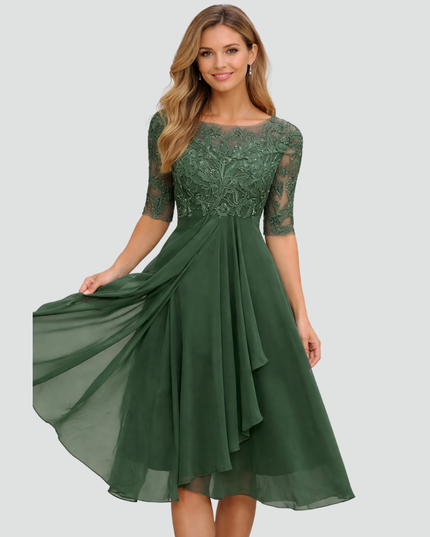 Women's Lace Bodice Fit and Flare Midi Dress