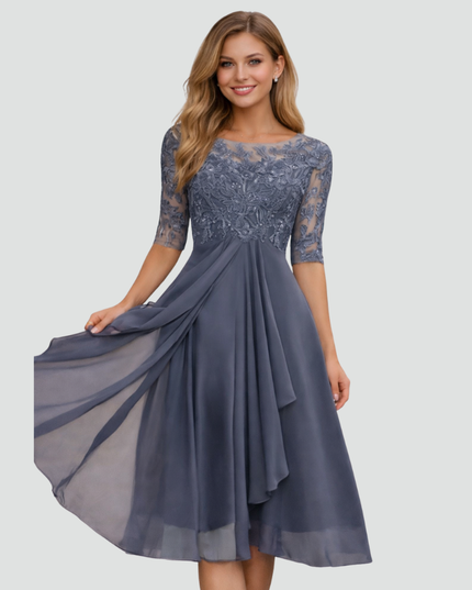 Women's Lace Bodice Fit and Flare Midi Dress