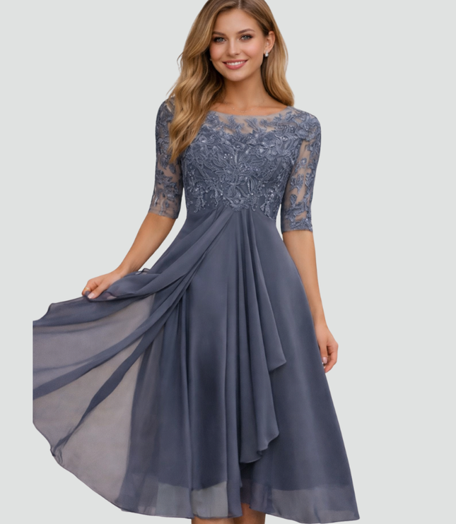 Women's Lace Bodice Fit and Flare Midi Dress