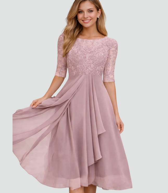 Women's Lace Bodice Fit and Flare Midi Dress