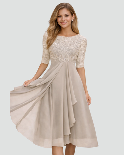 Women's Lace Bodice Fit and Flare Midi Dress