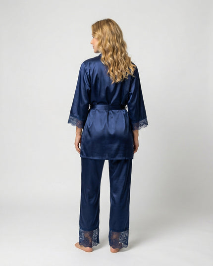 Women's Lace Trim Satin Five-Piece Lounge Set