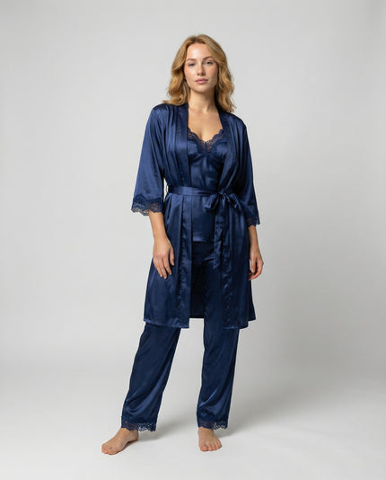 Women's Lace Trim Satin Five-Piece Lounge Set