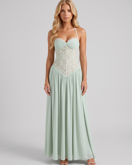 Women's Lace-Up Back Corset Maxi Dress