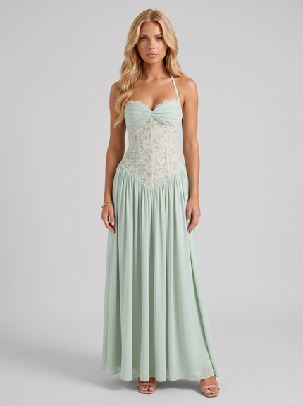 Women's Lace-Up Back Corset Maxi Dress