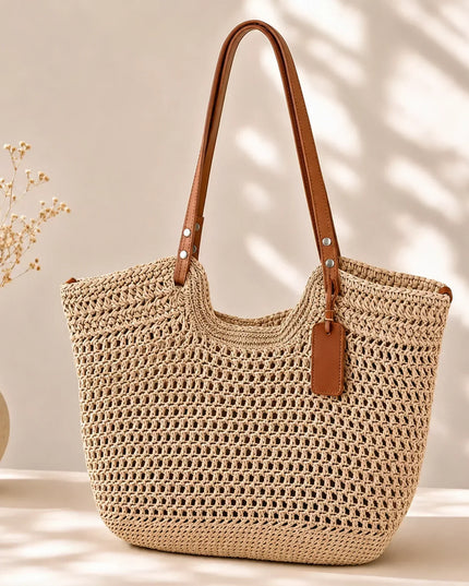 Women's Large Woven Straw Beach Tote Bag