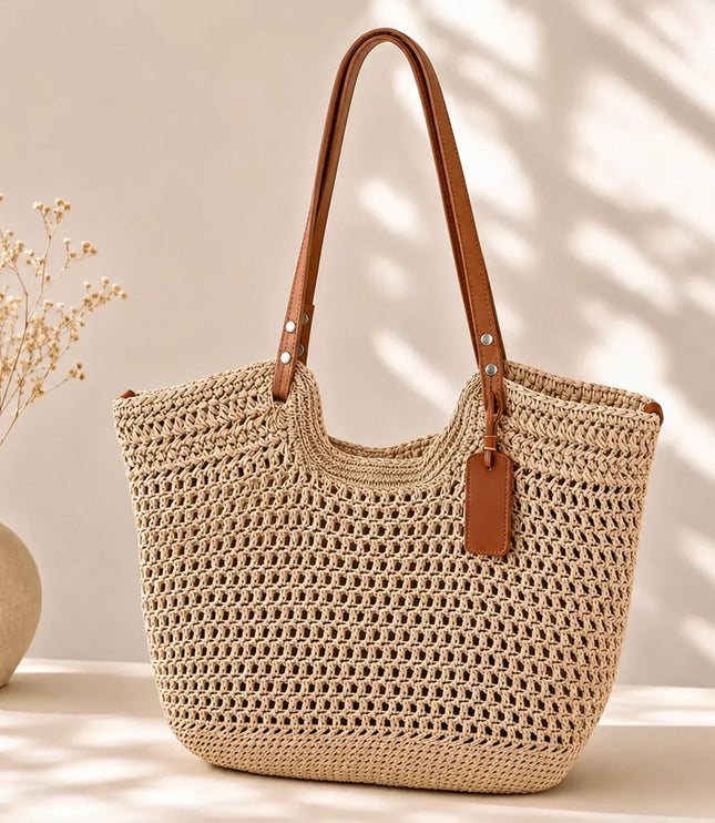 Women's Large Woven Straw Beach Tote Bag