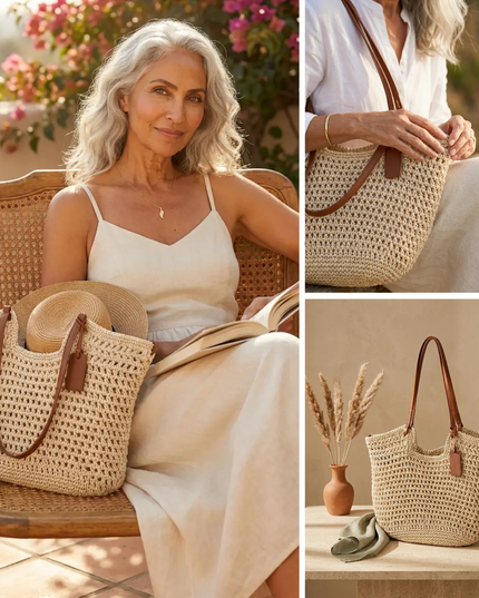 Women's Large Woven Straw Beach Tote Bag