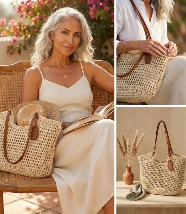 Women's Large Woven Straw Beach Tote Bag