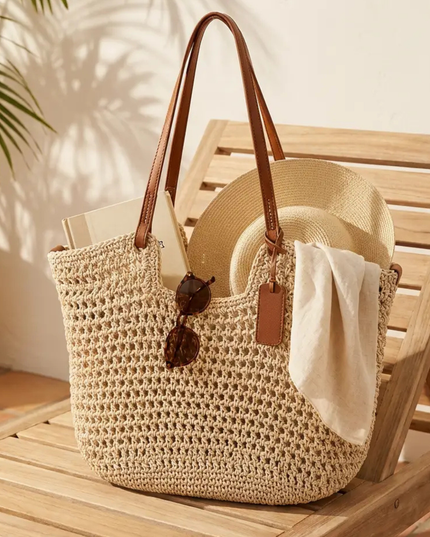 Women's Large Woven Straw Beach Tote Bag