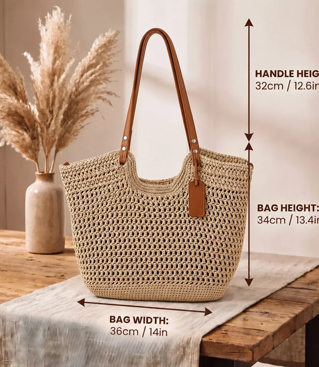 Women's Large Woven Straw Beach Tote Bag