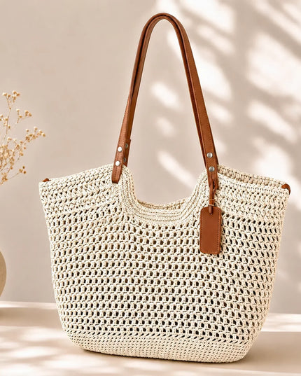Women's Large Woven Straw Beach Tote Bag