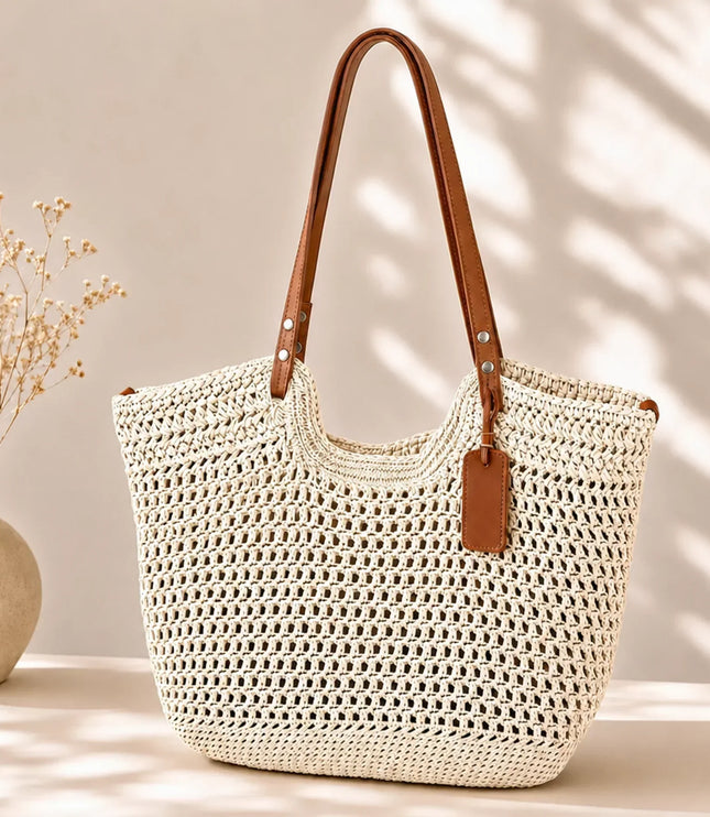 Women's Large Woven Straw Beach Tote Bag