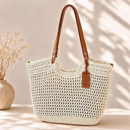 Women's Large Woven Straw Beach Tote Bag
