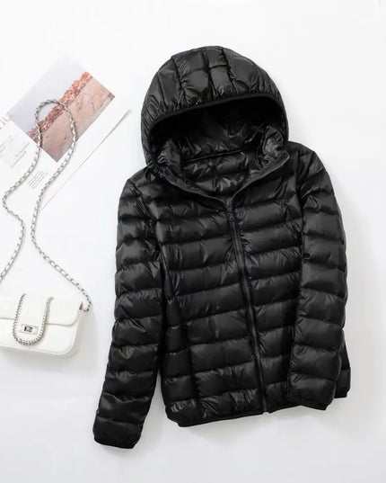 Women's Lightweight Hooded Puffer Jacket with Zip Pockets