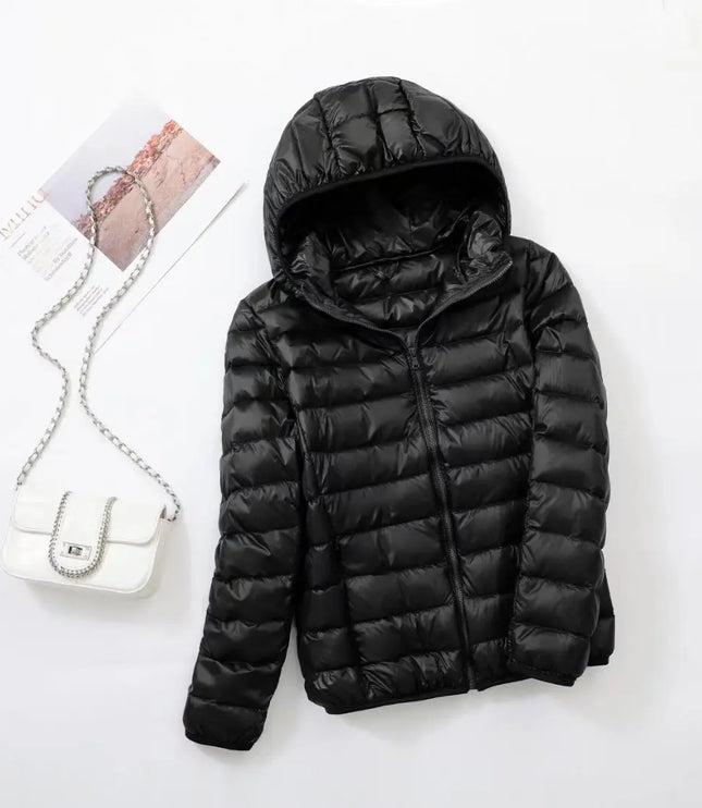 Women's Lightweight Hooded Puffer Jacket with Zip Pockets