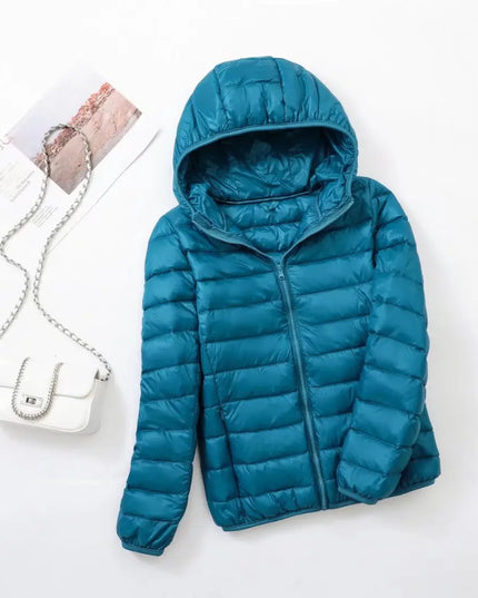 Women's Lightweight Hooded Puffer Jacket with Zip Pockets