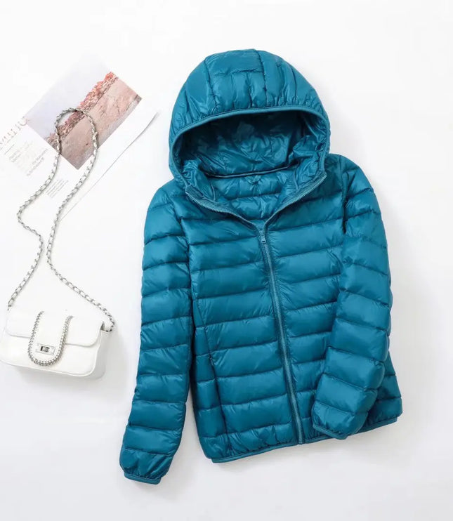 Women's Lightweight Hooded Puffer Jacket with Zip Pockets