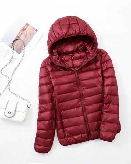 Women's Lightweight Hooded Puffer Jacket with Zip Pockets
