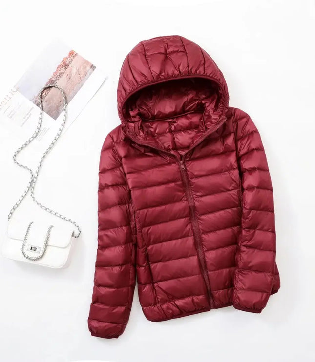 Women's Lightweight Hooded Puffer Jacket with Zip Pockets