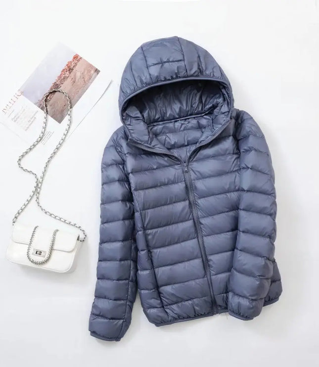 Women's Lightweight Hooded Puffer Jacket with Zip Pockets
