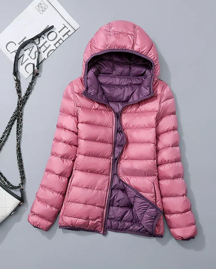 Women's Lightweight Hooded Puffer Jacket with Zip Pockets