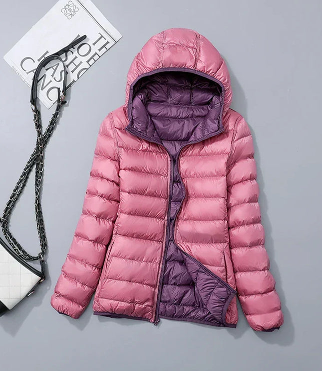 Women's Lightweight Hooded Puffer Jacket with Zip Pockets