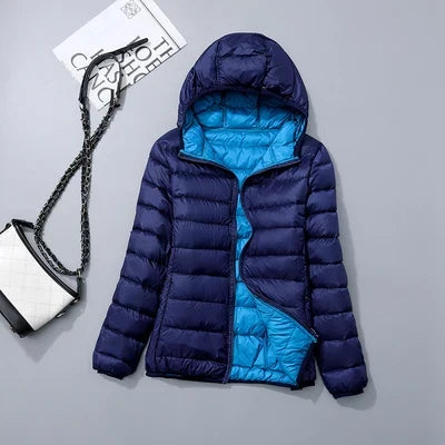 Women's Lightweight Hooded Puffer Jacket with Zip Pockets