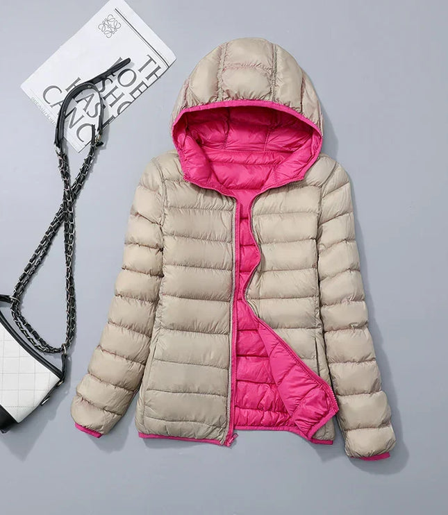 Women's Lightweight Hooded Puffer Jacket with Zip Pockets