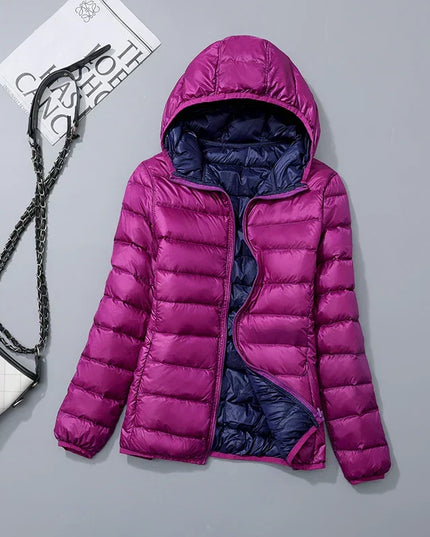 Women's Lightweight Hooded Puffer Jacket with Zip Pockets