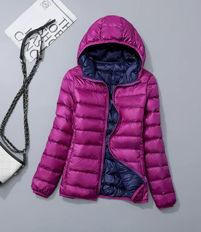 Women's Lightweight Hooded Puffer Jacket with Zip Pockets