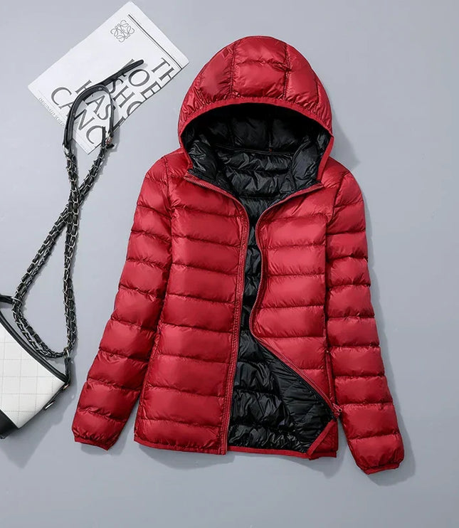 Women's Lightweight Hooded Puffer Jacket with Zip Pockets