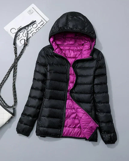 Women's Lightweight Hooded Puffer Jacket with Zip Pockets