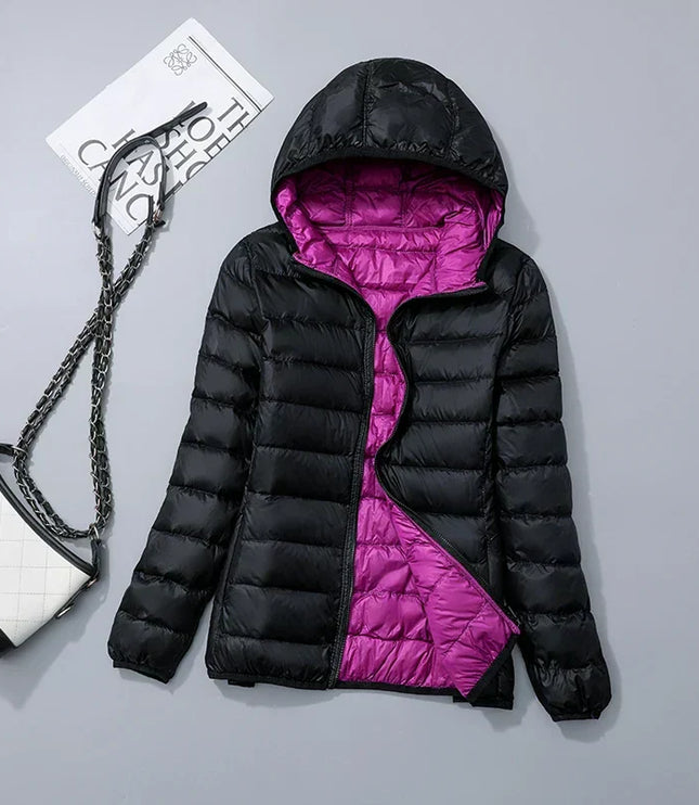 Women's Lightweight Hooded Puffer Jacket with Zip Pockets