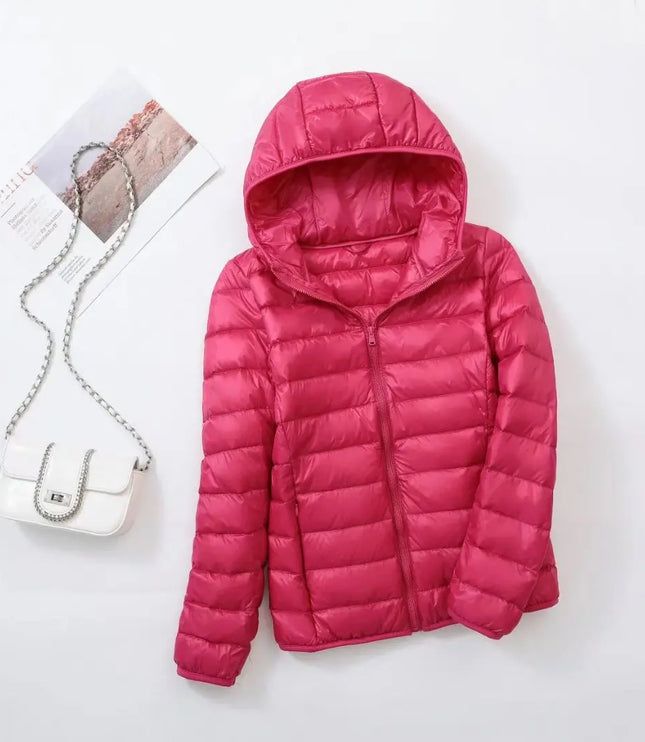 Women's Lightweight Hooded Puffer Jacket with Zip Pockets