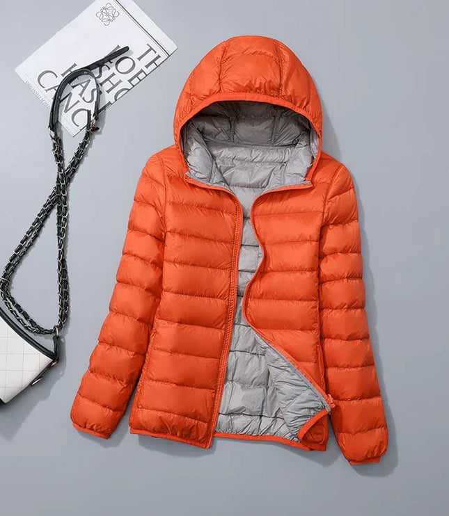 Women's Lightweight Hooded Puffer Jacket with Zip Pockets