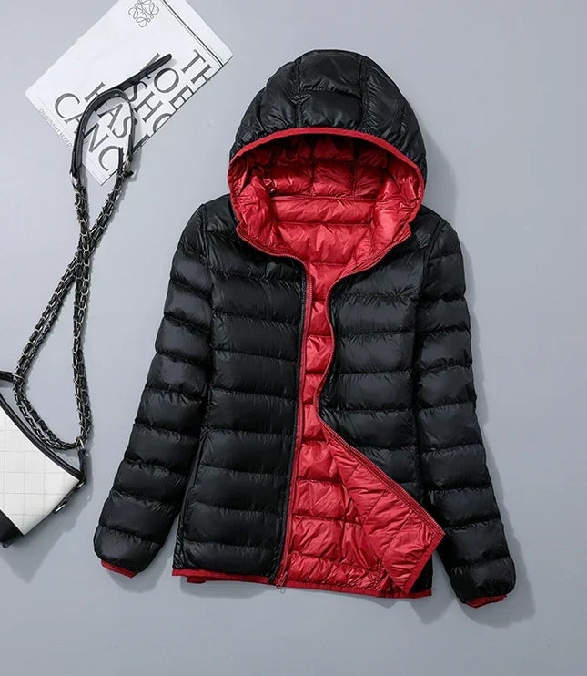Women's Lightweight Hooded Puffer Jacket with Zip Pockets