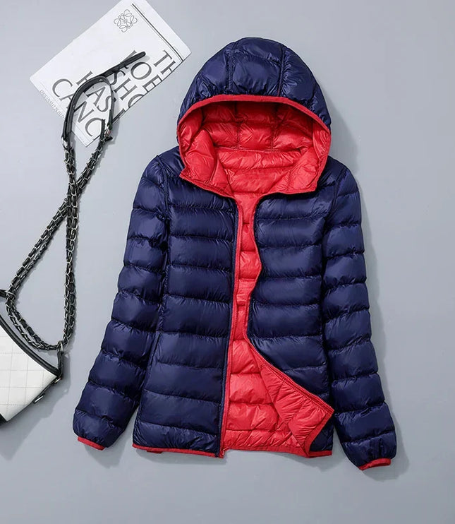 Women's Lightweight Hooded Puffer Jacket with Zip Pockets